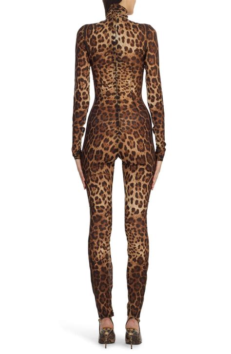 Dolce&Gabbana Kim Leopard Print Silk Stretch Chiffon Catsuit